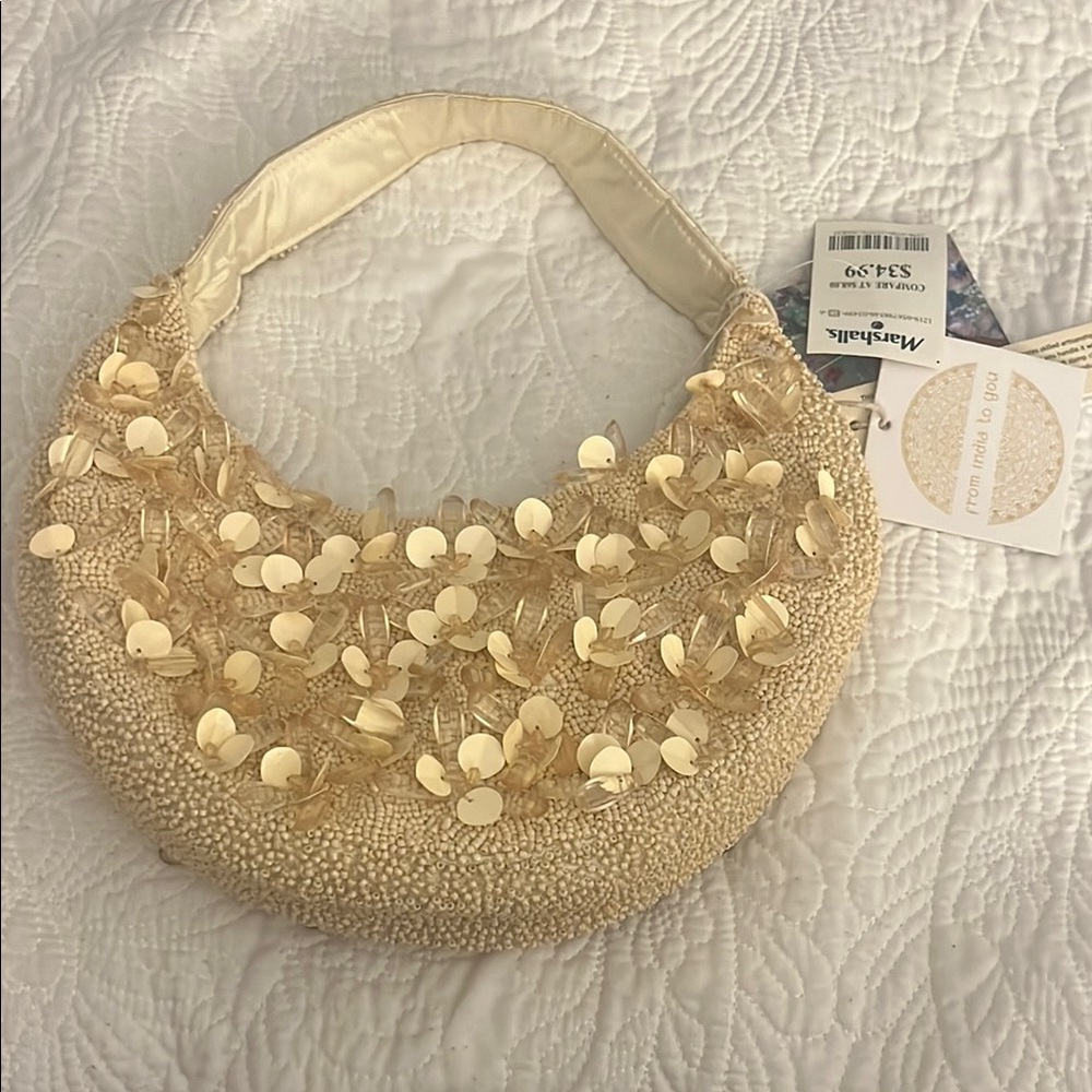Elegant Cream Beaded Women's Bag